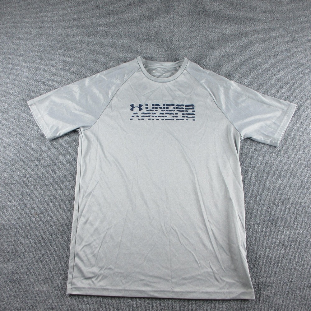 Under Armour HeatGear Shirt Mens M Gray Short Sleeve Loose Graphic Tee Athletic